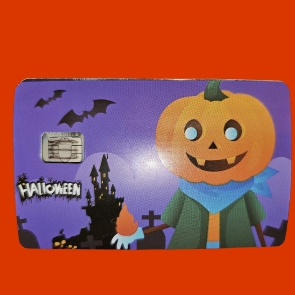 Pumpkin Halloween credit card skin for small chip cards